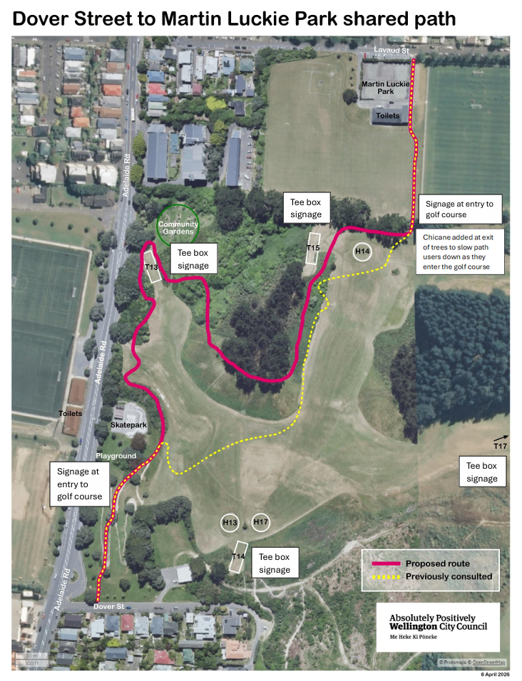 Martin Luckie shared use trail - revised route in pink